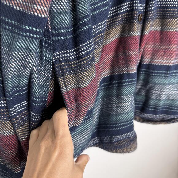 L.L.Bean Shirt Jacket Womens Large Blue Green Stripe Flannel Shacket Oversized - Picture 5 of 8